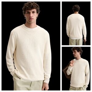 Zara Oyster White Lightweight Knit Crewneck Sweater Men’s Medium NWT